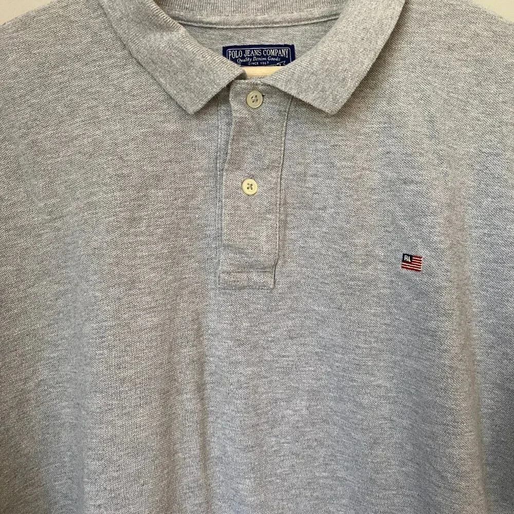Ralph Lauren Polo Jeans Co. Mens Size XL Short Sleeve Cotton Polo Shirt in Gray
